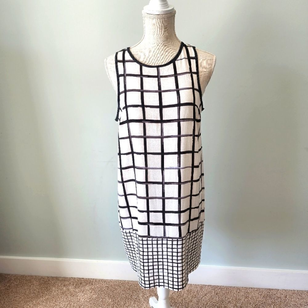 MUD PIE WOMENS MIDI BLACK AND WHITE LINED DRESS SIZE SMALL
